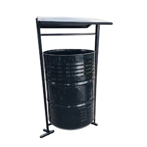 Outdoor Metal Dustbin with Roof Cover (Drum Type)